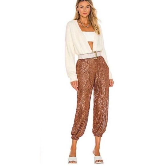 Free People Morelia Metallic Bronze Sequin Jogger XS - Picture 2 of 13